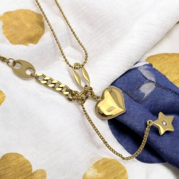 🆕18K Gold Plated Stainless Steel Heart Star Pendant Layered Dainty Necklace - Picture 5 of 10